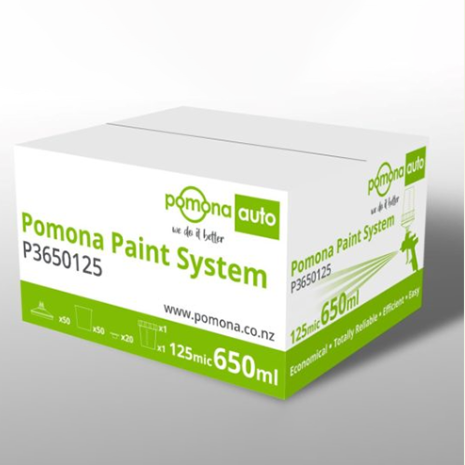 Pomona Paint System(400cc) 125 mesh, 50 liners + 50 lids + 20 stoppers + 1 outer cup + 1 collar